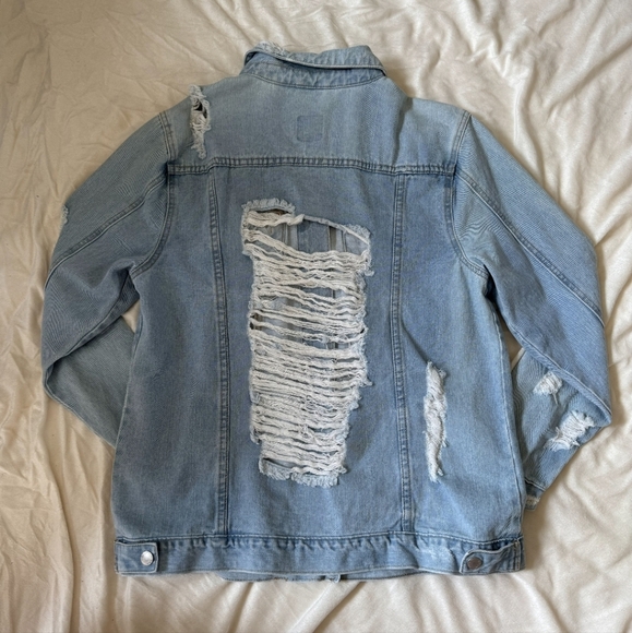 Oversized Y2K Distressed Jean Denim Jacket - Picture 12 of 13